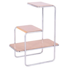 Etagère Bauhaus restaurée, par A. Beck, Robert Thele, bouleau, chrome, tchèque, années 1930