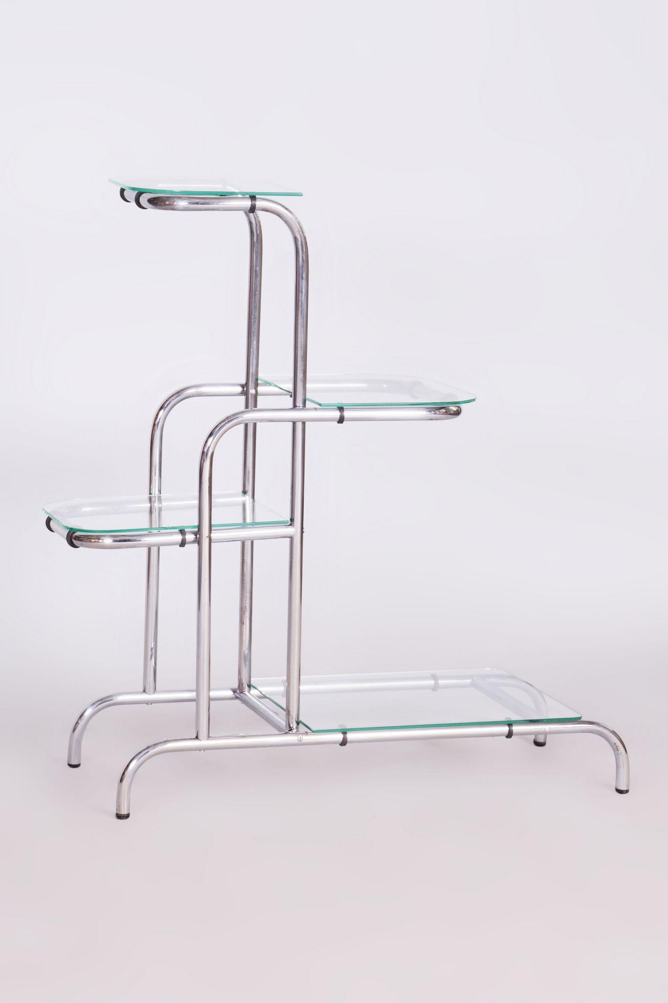 Metal Restored Bauhaus Etagere, Chrome-Plated Steel, Czechia, 1930s For Sale