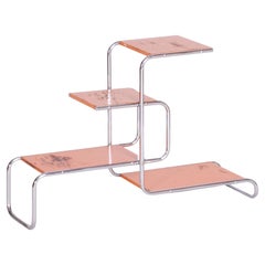Étagère Bauhaus restaurée, acier chromé, Wood laqué, Tchécoslovaquie, années 1930