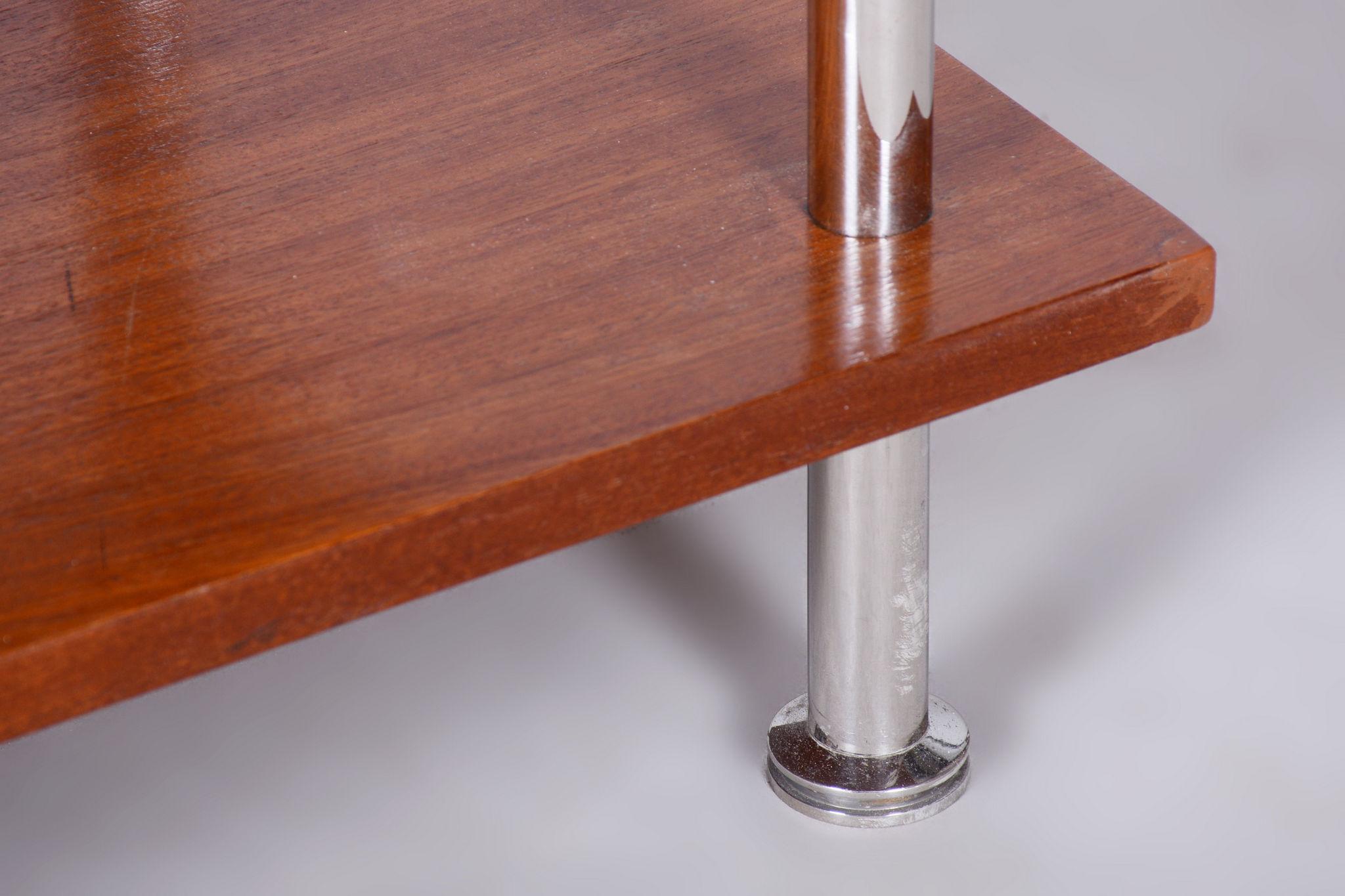 Restored Bauhaus Étagère, Gabon Veneer, Chrome-Plated Steel, Germany, 1940s 4