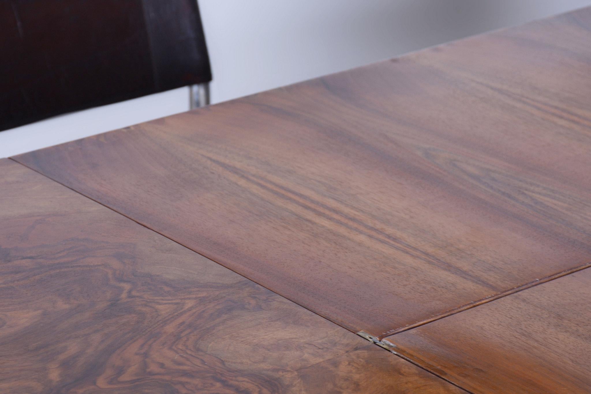 Restored Bauhaus Extendable Dining Table, Walnut Veneer, Chrome, Czech, 1930s 2
