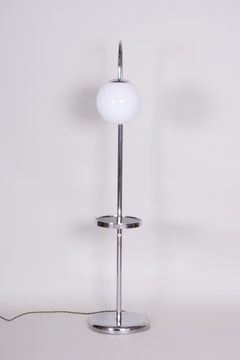 Restored Bauhaus Floor Lamp, Chrome, Steel, Opaline Glass, Czech, 1930s