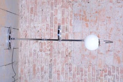Restored Bauhaus Floor Lamp, Chrome, Steel, Opaline Milk Glass, Czech, 1930s