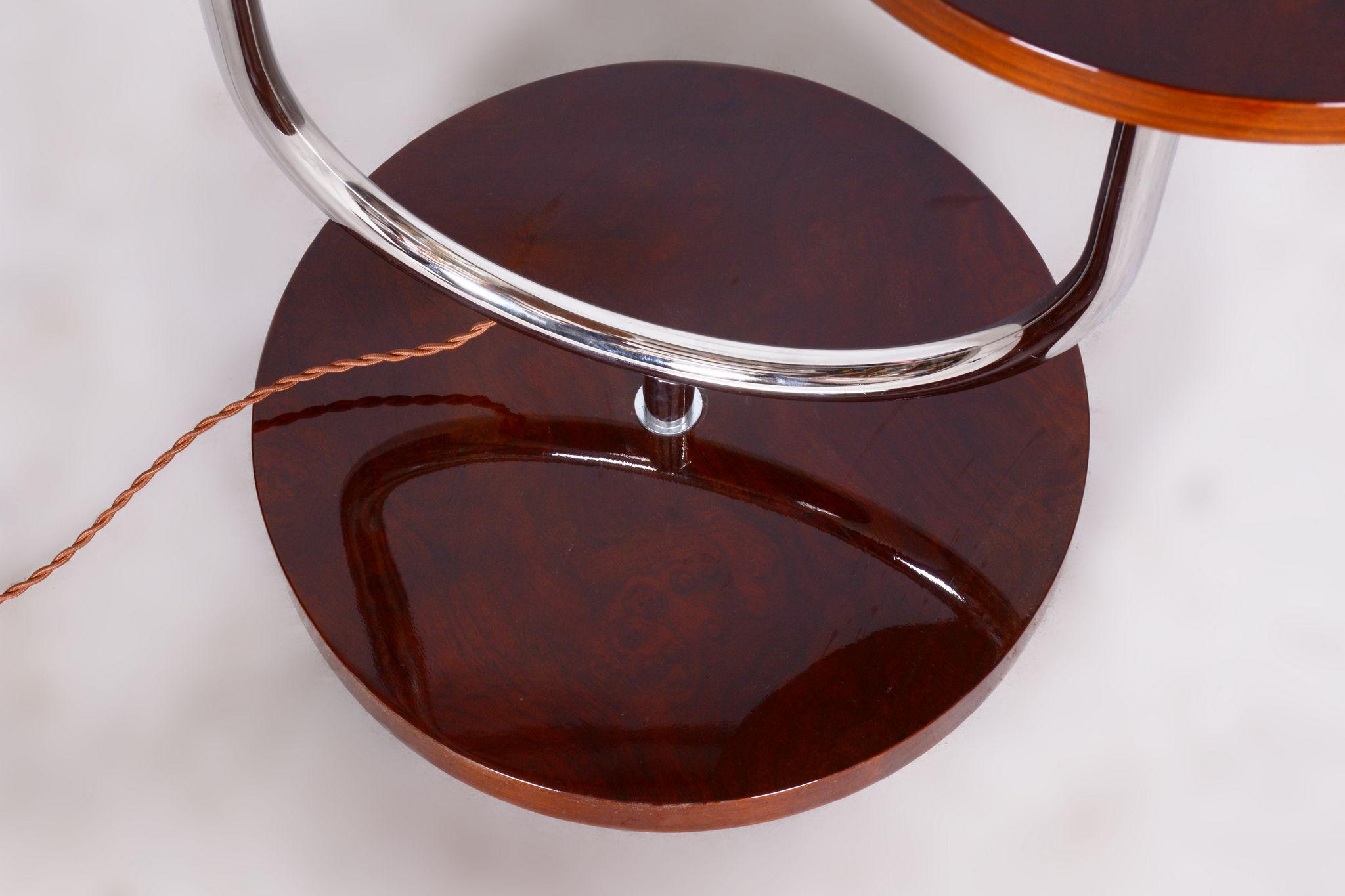 Restored Bauhaus Floor Lamp, High Gloss, Walnut, Chrome, Czechia, 1930s For Sale 1