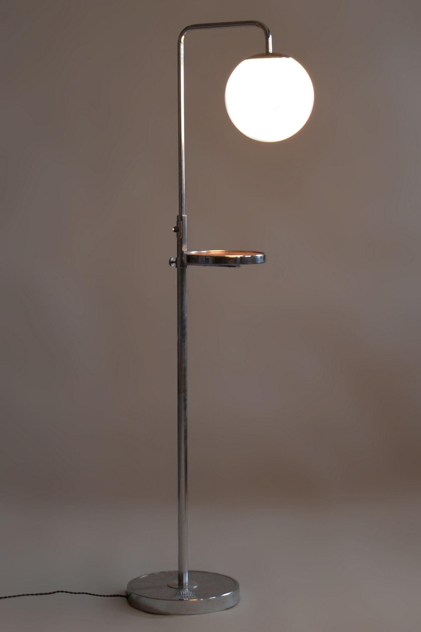 Restored Bauhaus Floor Lamp, Hynek Gottwald, Chrome-plated Steel, Czechia For Sale 5