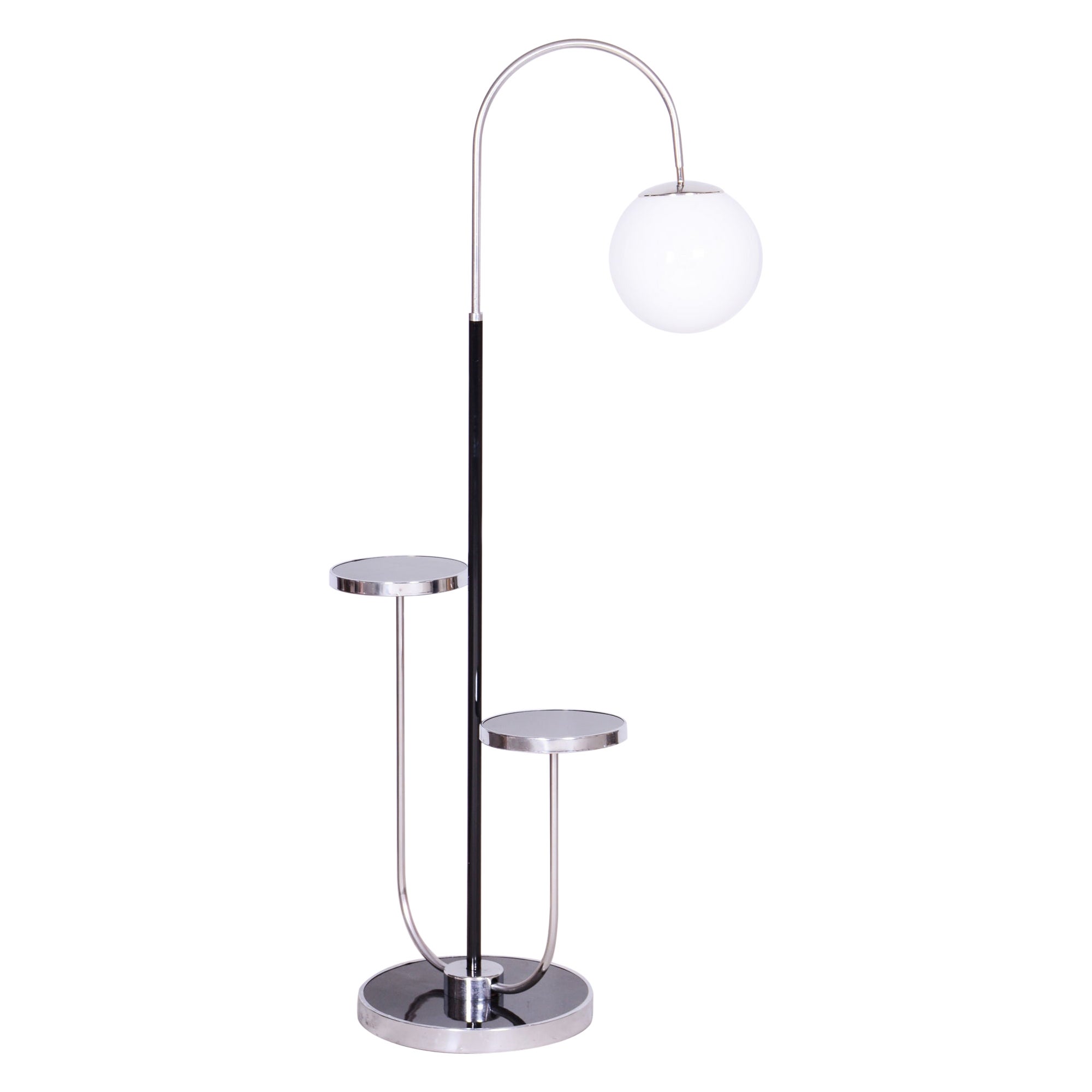 Lámpara de pie Bauhaus restaurada, J. Halabala, UP Zavody, Cromo, Chequia, años 30 en venta