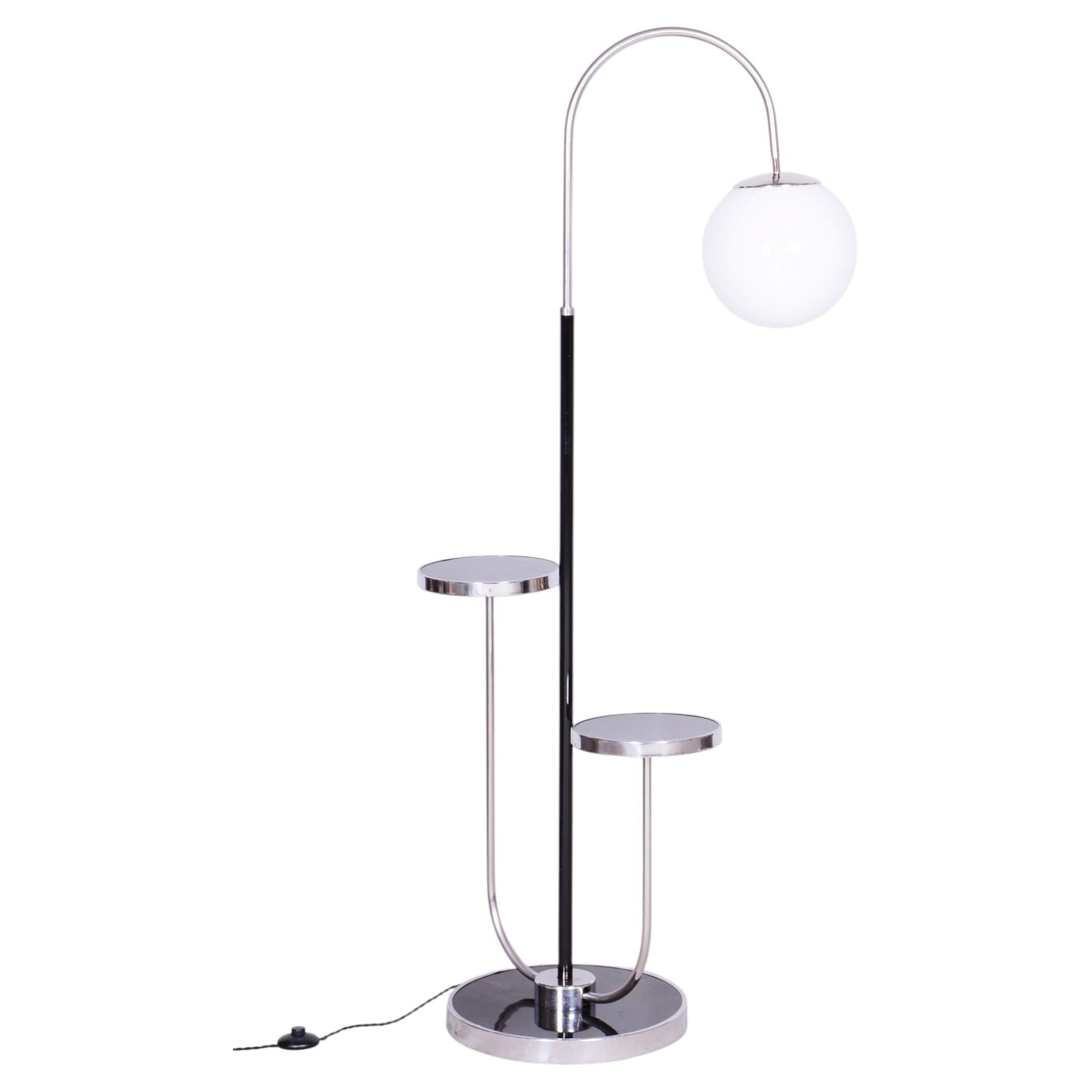 Restored Bauhaus Floor Lamp, J. Halabala, UP Zavody, Chrome, Czechia, 1930s For Sale
