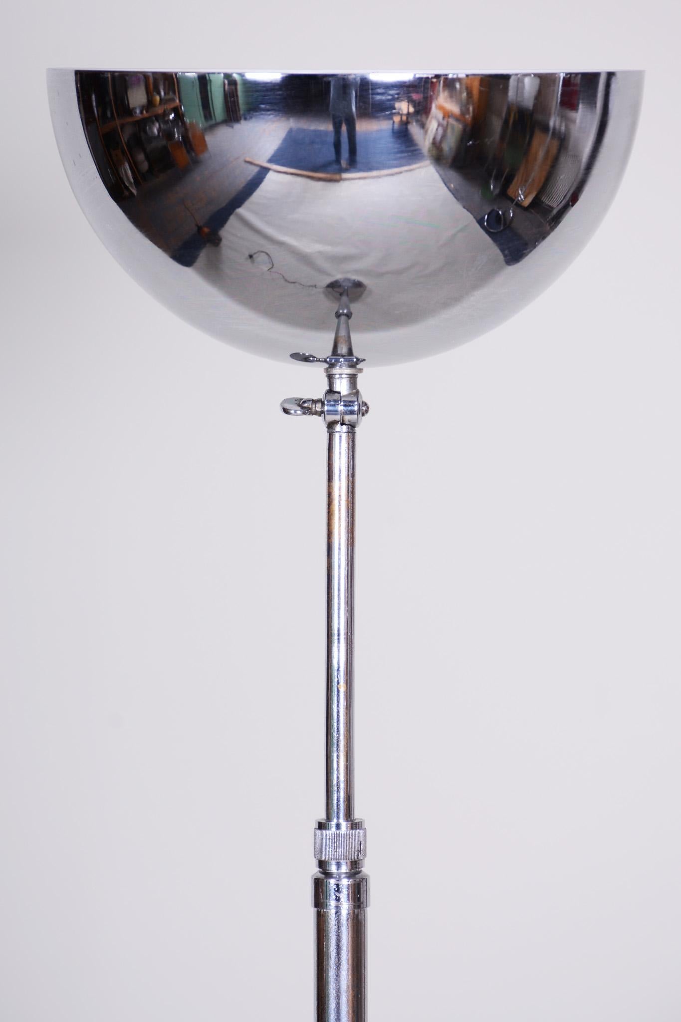 Restored Bauhaus Floor Lamp Made in the 1930s, Made Out of Chrome Plated Steel For Sale 12