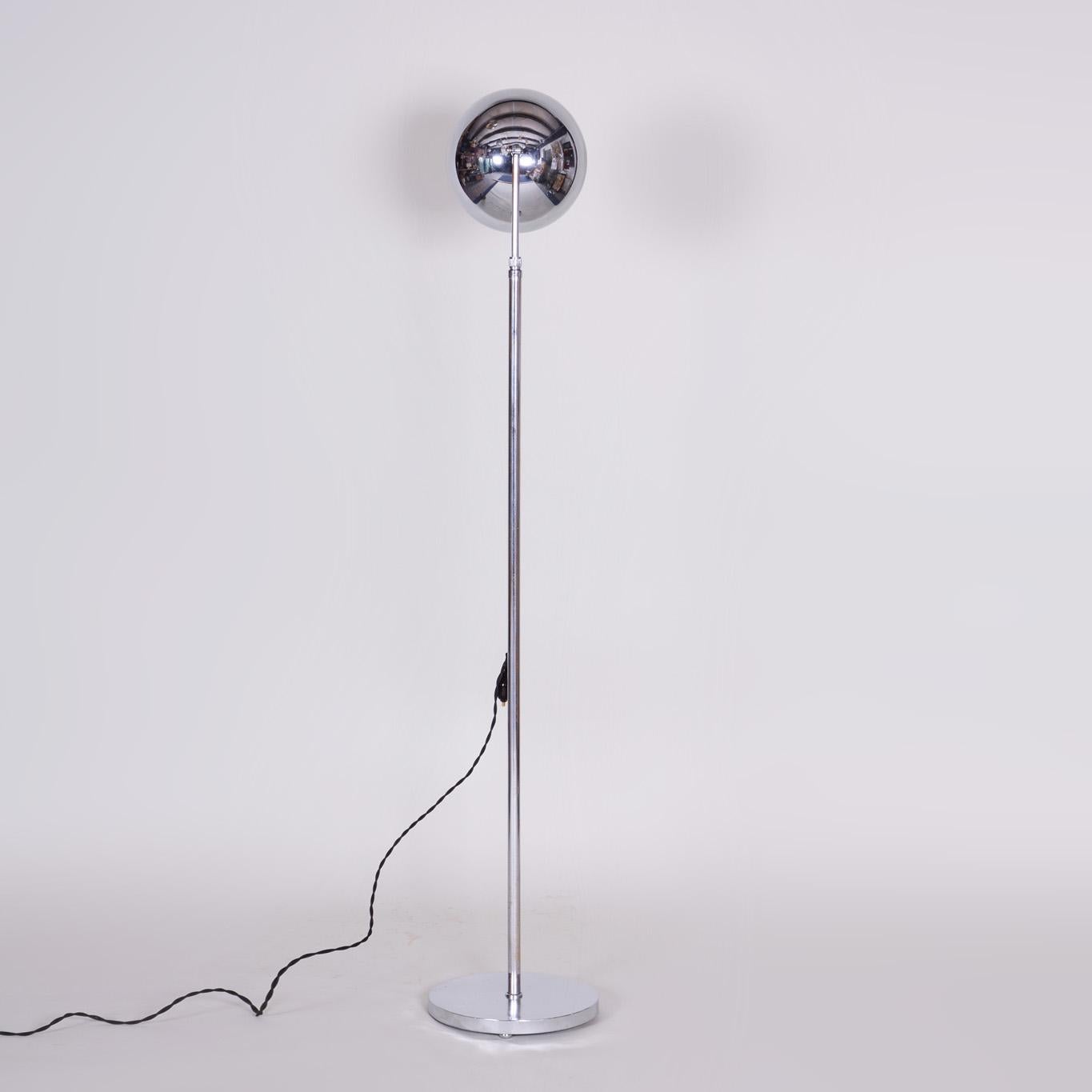 Czech Restored Bauhaus Floor Lamp Made in the 1930s, Made Out of Chrome Plated Steel For Sale