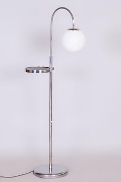 Restored Bauhaus Floor Lamp, Steel, Milk Glass, Adjustable Height, Czech, 1930s