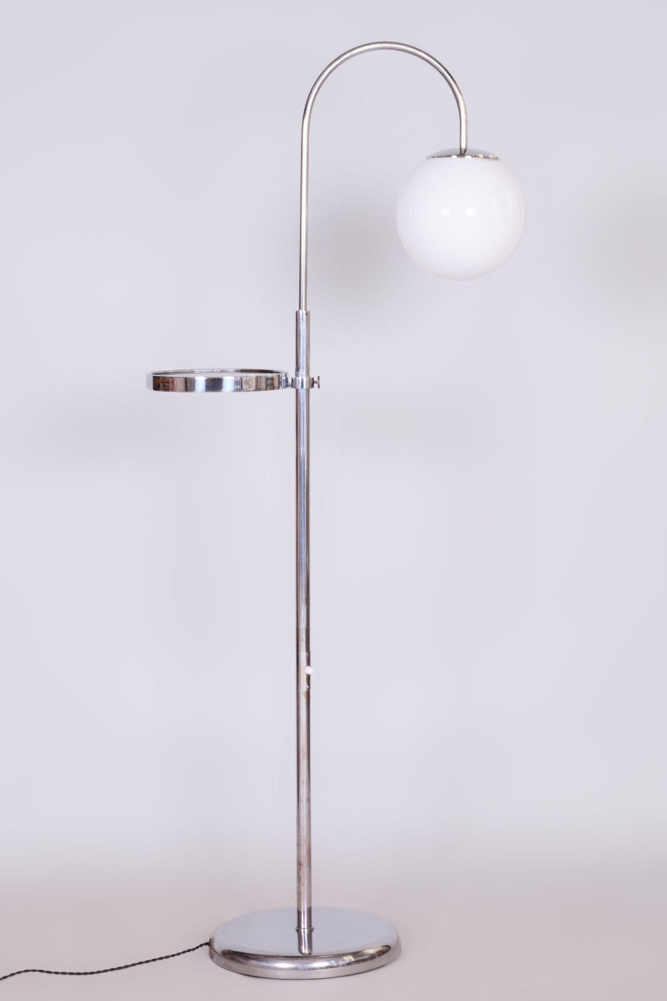 Restored Bauhaus Floor Lamp, Steel, Milk Glass, Adjustable Height, Czech, 1930s For Sale 3