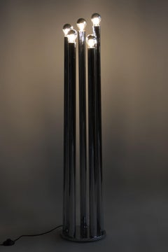 Restored Bauhaus Floor Lamp, Unusual Design, Chrome, France, 1950s