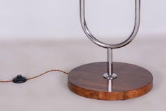 Restored Bauhaus Floor Lamp, Walnut, Chrome, Opal Glass, Czechia, 1930s