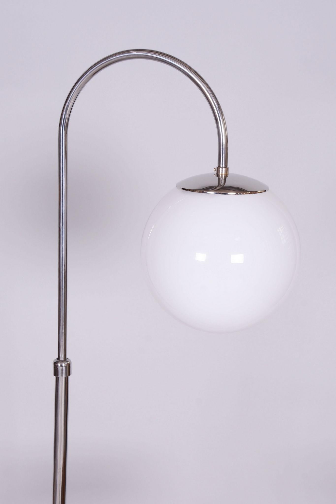 Restored Bauhaus Floor Lamp, Walnut, Chrome, Opal Glass, Czechia, 1930s For Sale 3