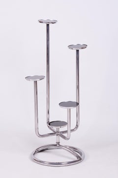 Restored Bauhaus Flower Stand, by Vichr a spol., Chrome, Glass, Czech, 1930s