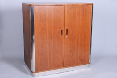 Restored Bauhaus Low Cabinet, Oak, Chrome-Plated Steel, Repolished, Czech, 1930s