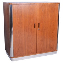 Restored Bauhaus Low Cabinet, Oak, Chrome-Plated Steel, Repolished, Czech, 1930s