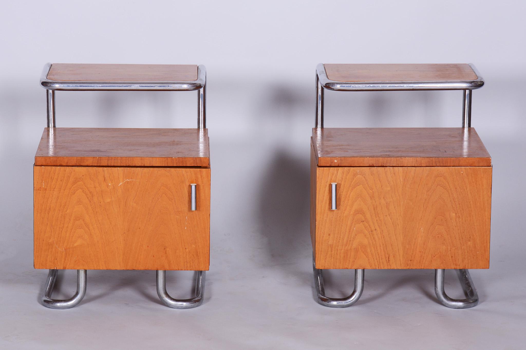 Restored Bauhaus Oak Bed-Side Tables, Mucke-Melder, Czechia, 1930s For Sale 4