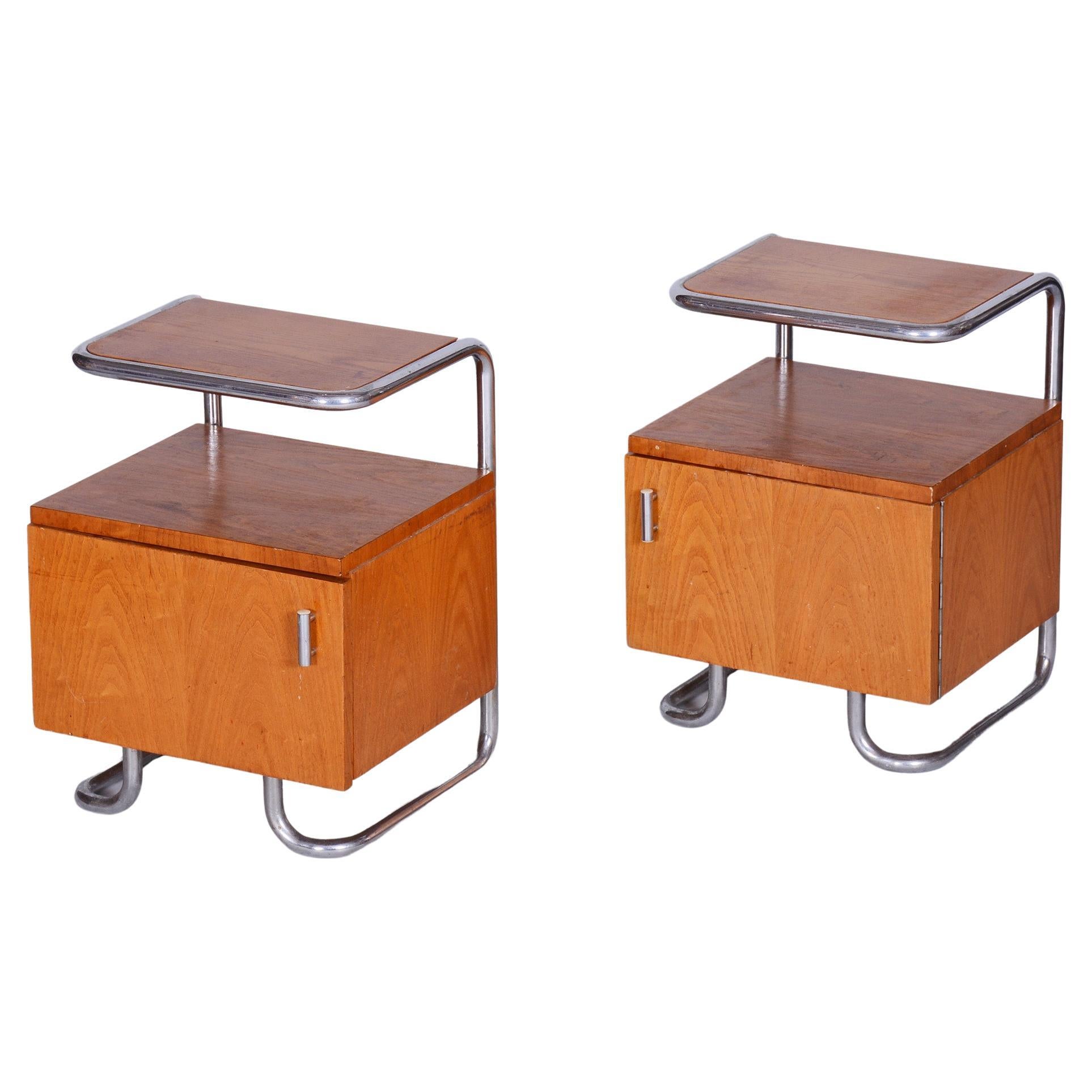 Restored Bauhaus Oak Bed-Side Tables, Mucke-Melder, Czechia, 1930s For Sale