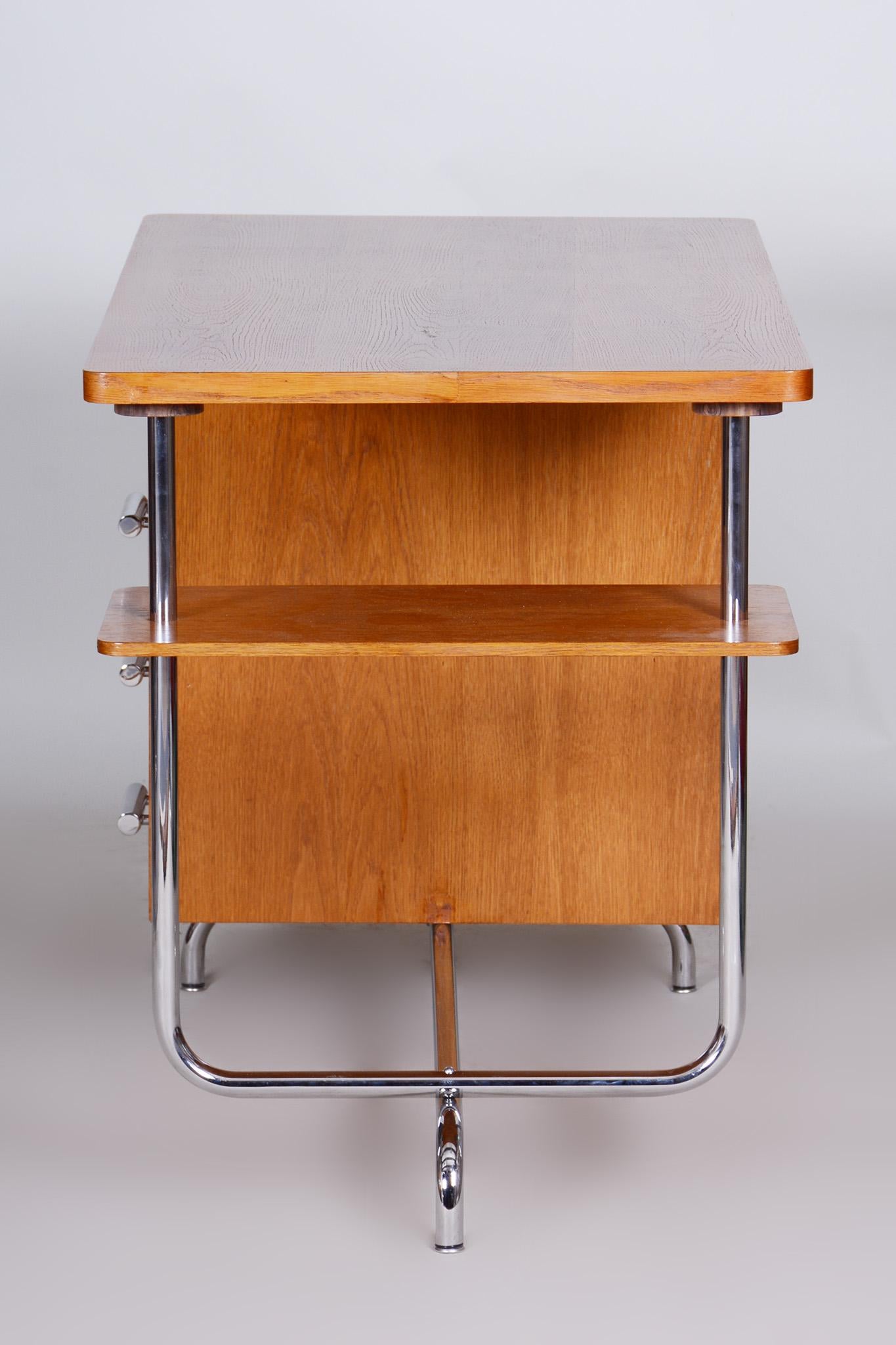Restored Bauhaus Oak Writing Desk, Jindrich Halabala, UP Zavody, 1930s, Czechia For Sale 9