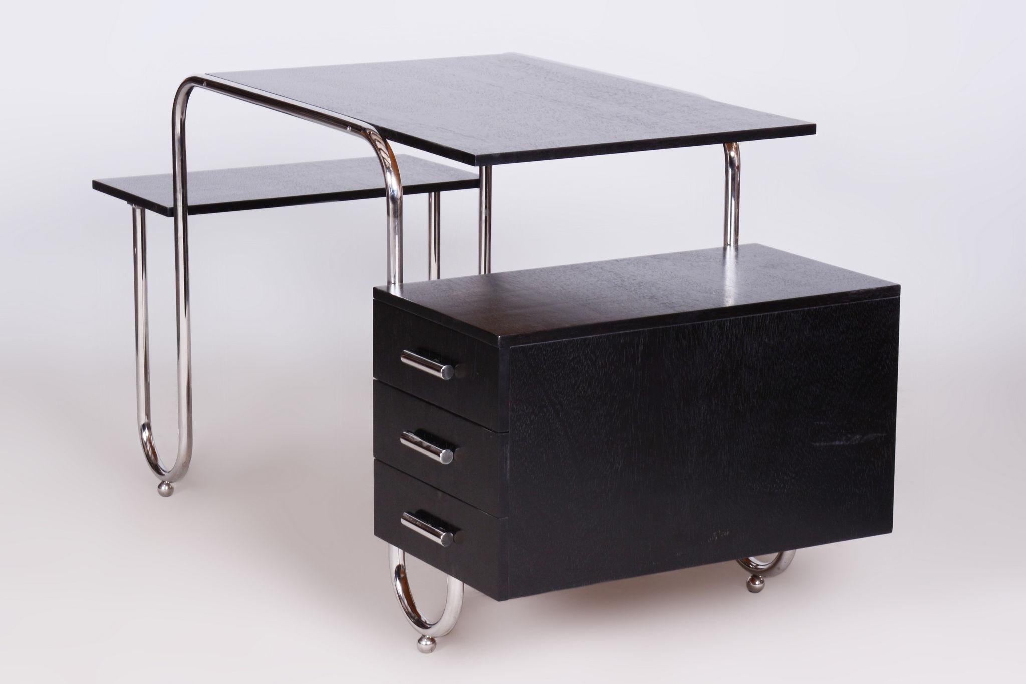 Restored Bauhaus Oak Writing Desk, Robert Slezak, Chrome, Steel, Czechia, 1930s For Sale 7
