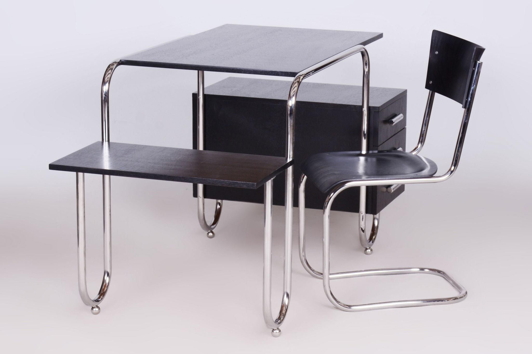 Restored Bauhaus Oak Writing Desk, Robert Slezak, Chrome, Steel, Czechia, 1930s For Sale 2