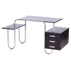 Restored Bauhaus Oak Writing Desk, Robert Slezak, Chrome, Steel, Czechia, 1930s