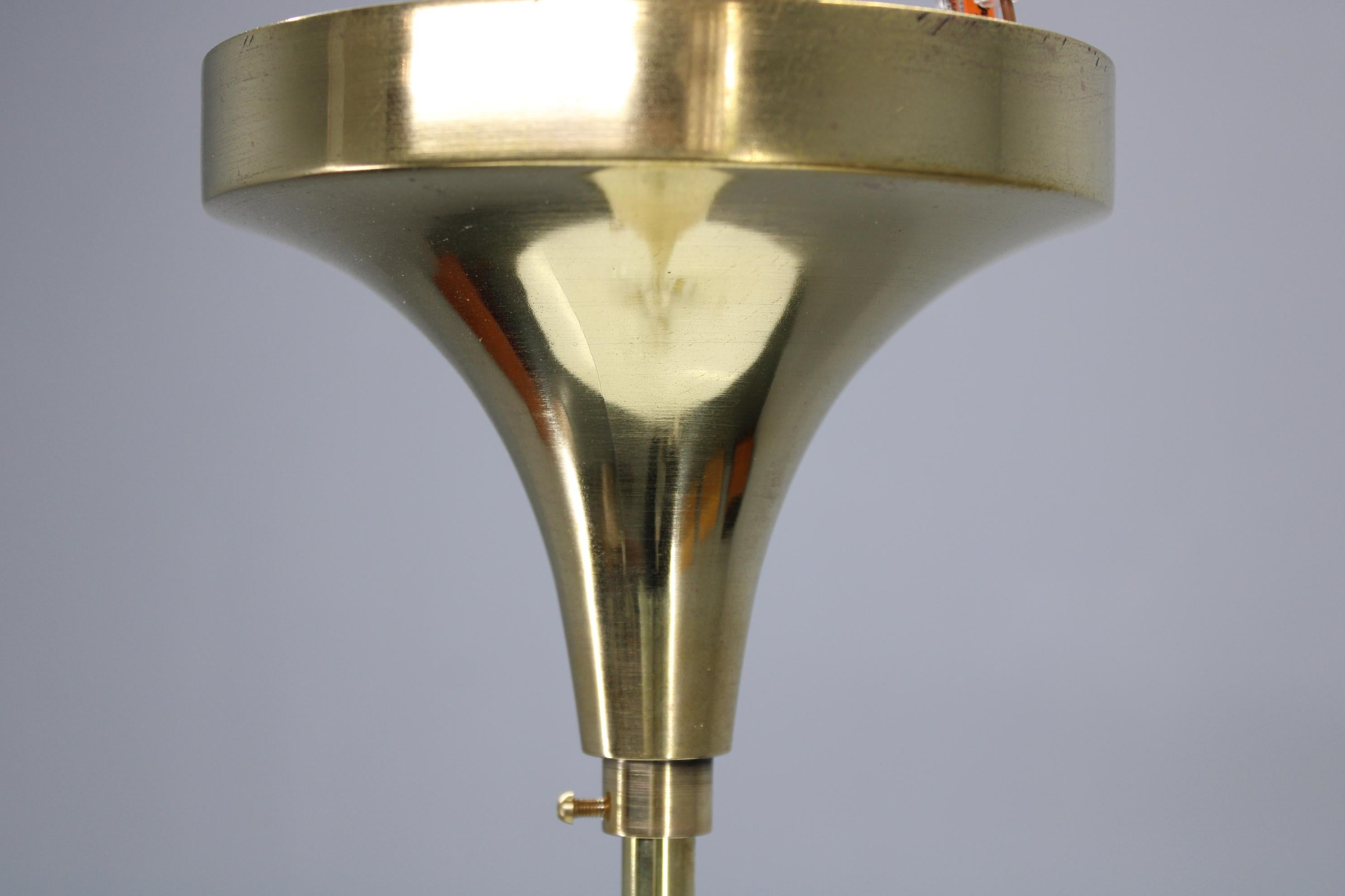 Restored Bauhaus or Art Deco Brass Chandelier, Czechoslovakia, circa 1930s For Sale 4