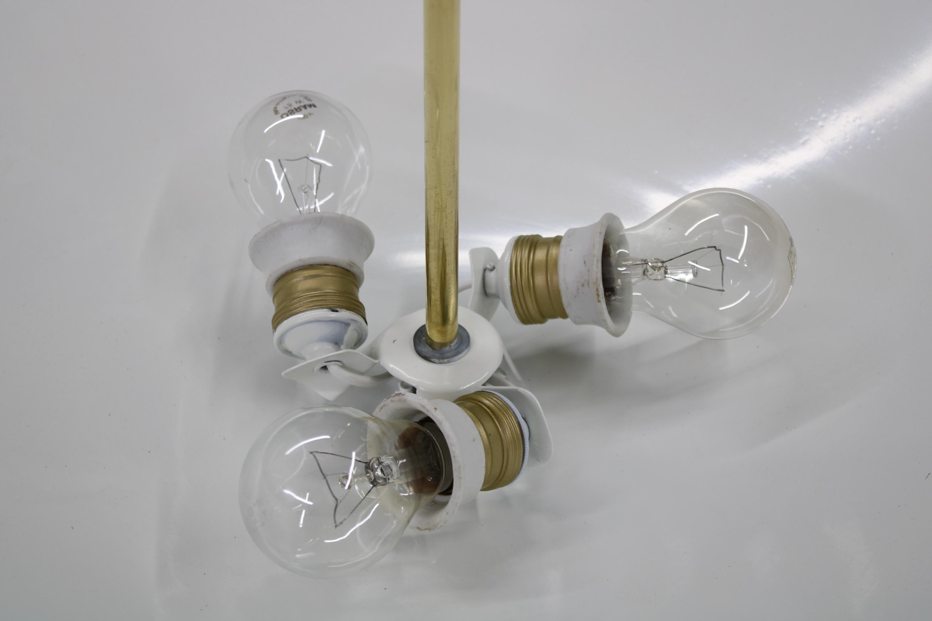 Restored Bauhaus or Art Deco Brass Chandelier, Czechoslovakia, circa 1930s For Sale 5