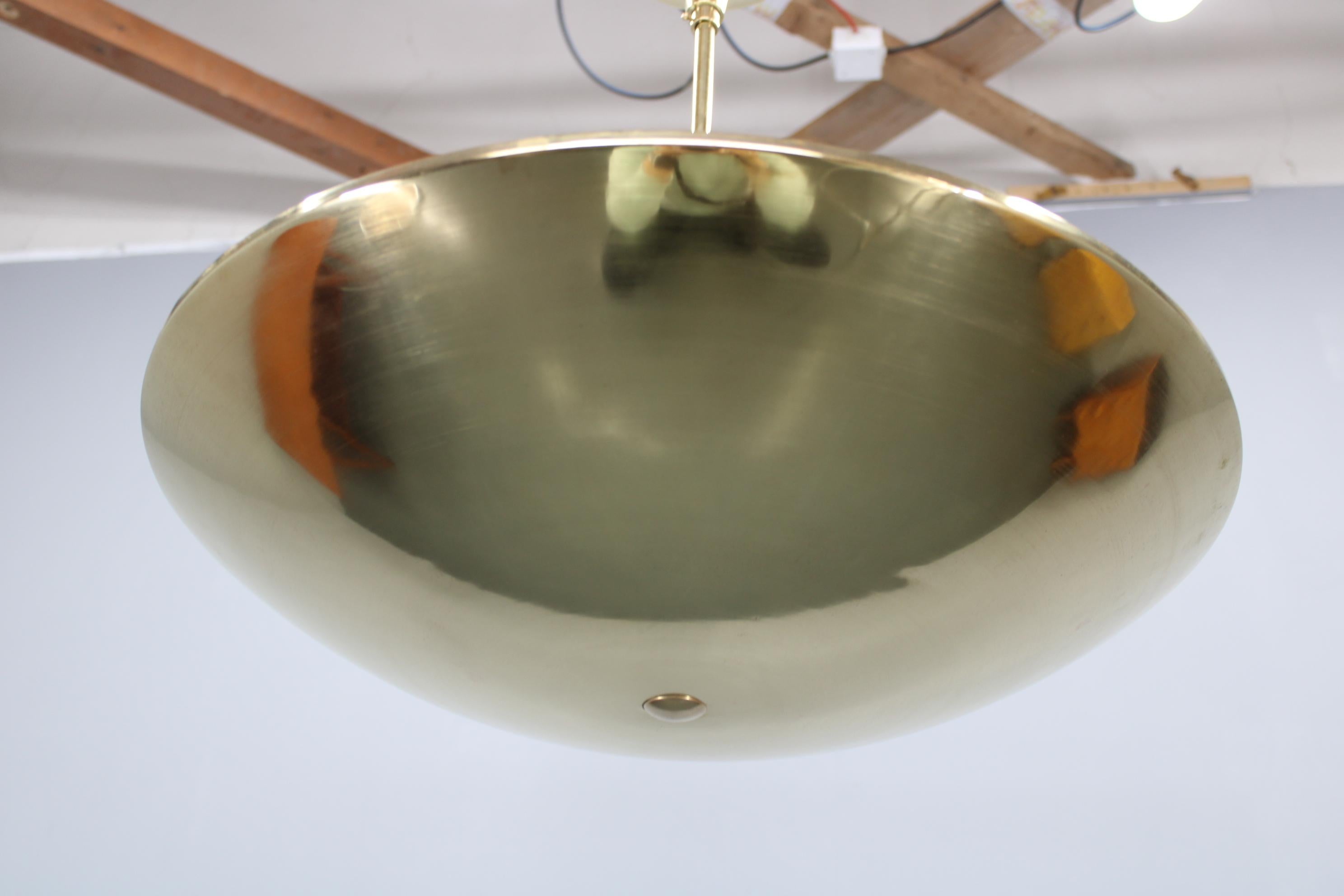 Restored Bauhaus or Art Deco Brass Chandelier, Czechoslovakia, circa 1930s For Sale 6