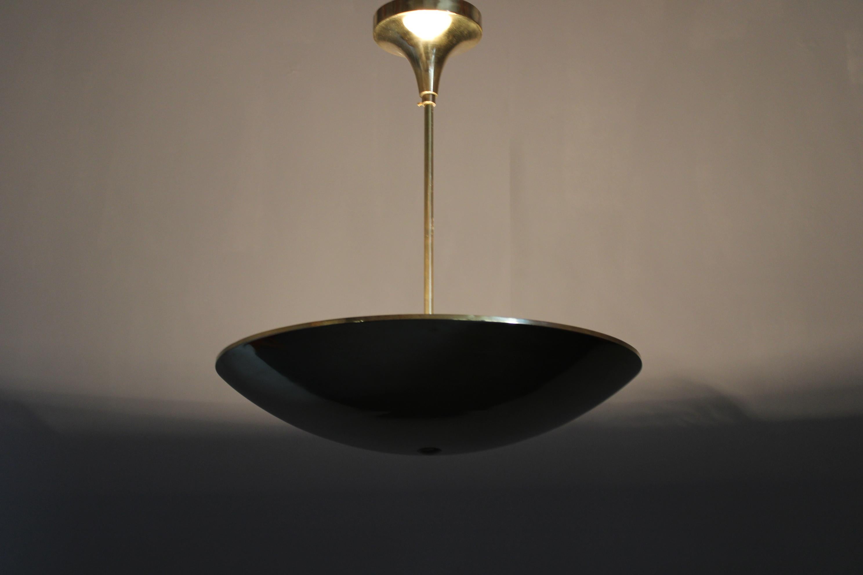 Mid-20th Century Restored Bauhaus or Art Deco Brass Chandelier, Czechoslovakia, circa 1930s For Sale
