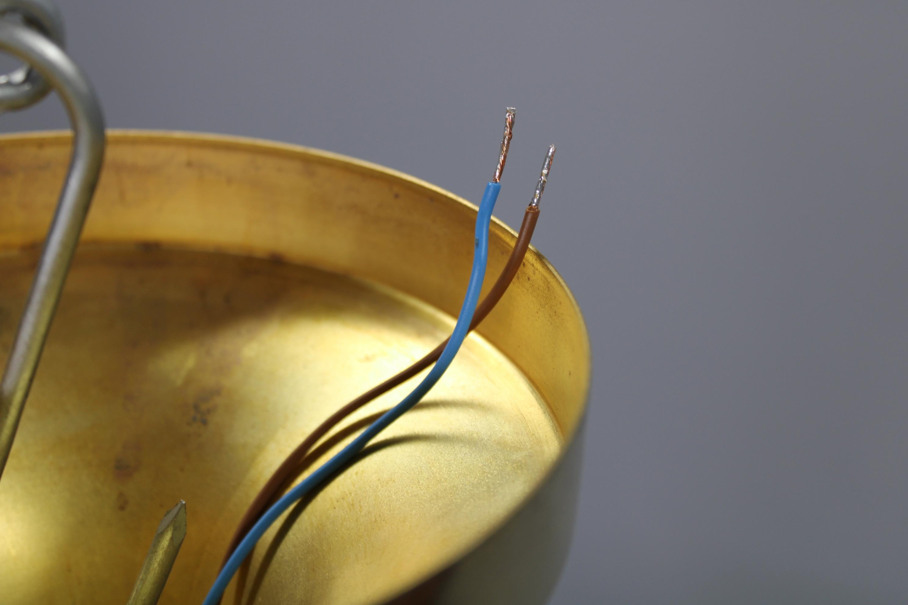 Restored Bauhaus or Art Deco Brass Chandelier, Czechoslovakia, circa 1930s For Sale 2