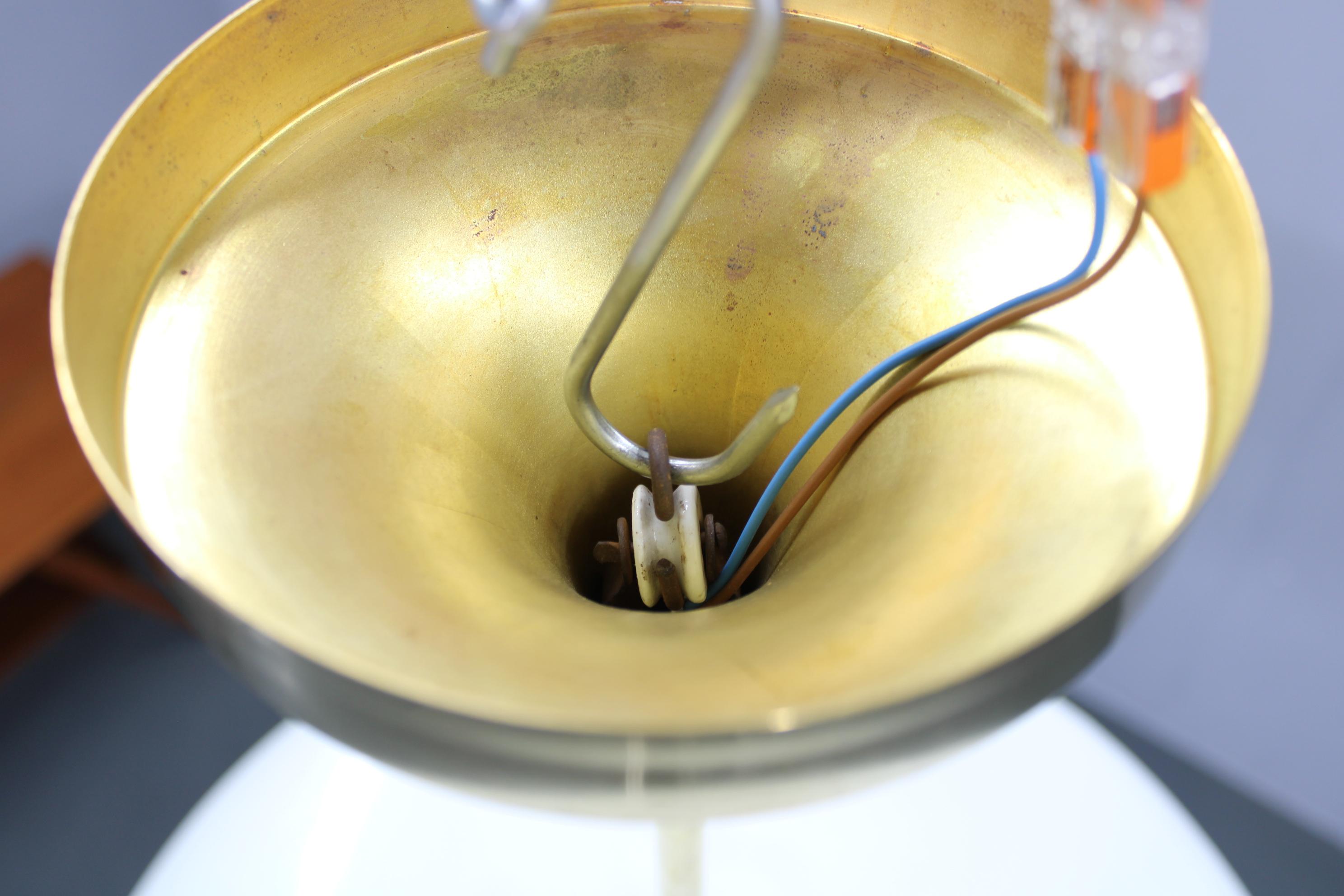 Restored Bauhaus or Art Deco Brass Chandelier, Czechoslovakia, circa 1930s For Sale 3