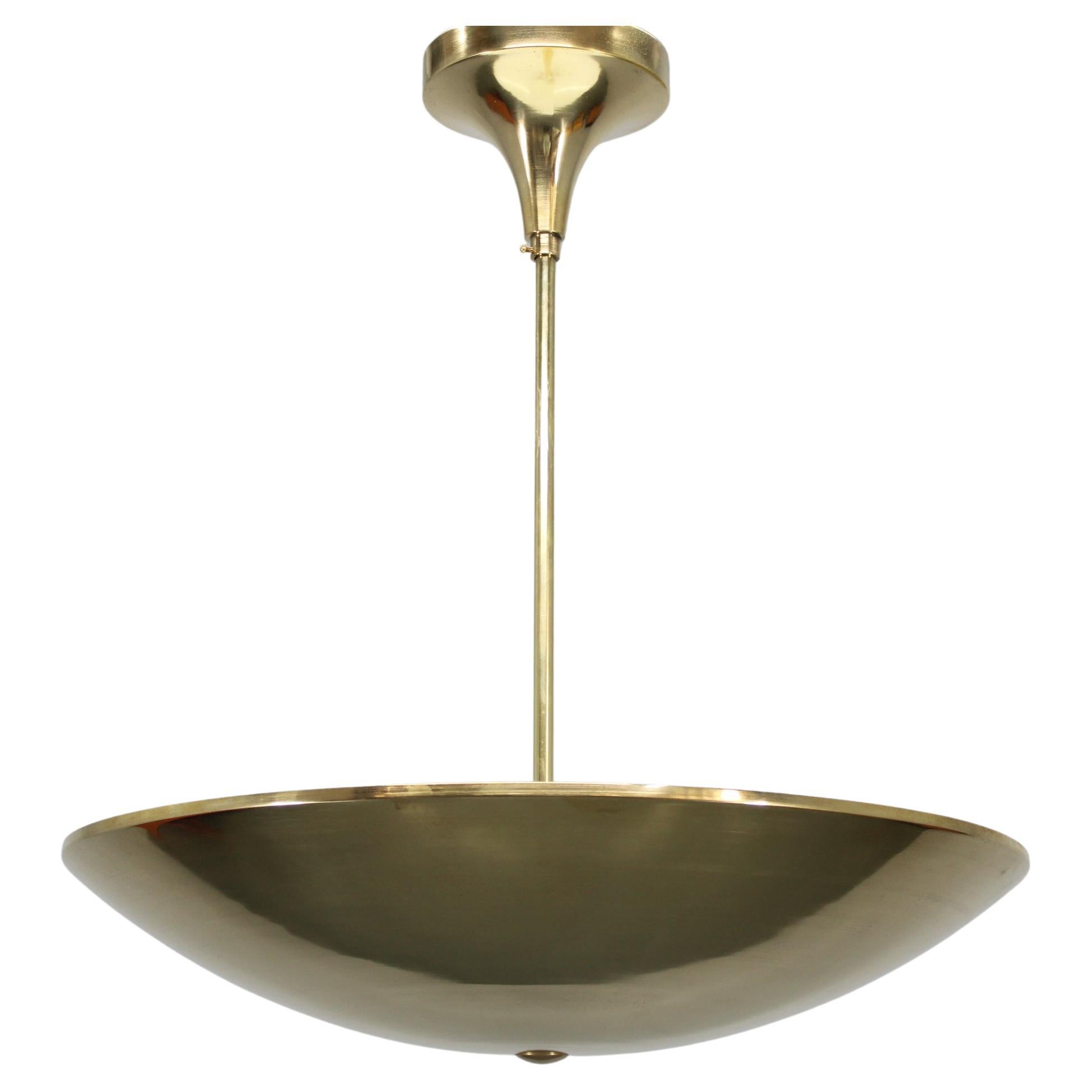 Restored Bauhaus or Art Deco Brass Chandelier, Czechoslovakia, circa 1930s For Sale