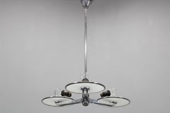Restored Bauhaus or Art Deco Chrome and Glass Chandelier, Czechoslovakia