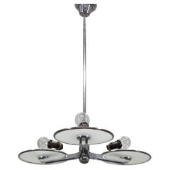 Lampadario in vetro e cromo Bauhaus o Art Déco restaurato, Cecoslovacchia