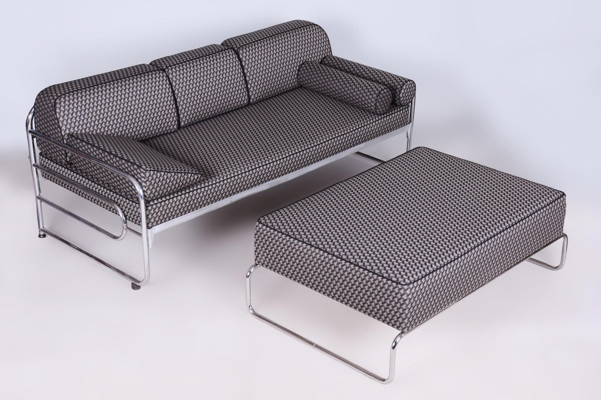 Tavolo ottomano Bauhaus restaurato, cromo, nuova tappezzeria, ceco, anni '30 in vendita 7