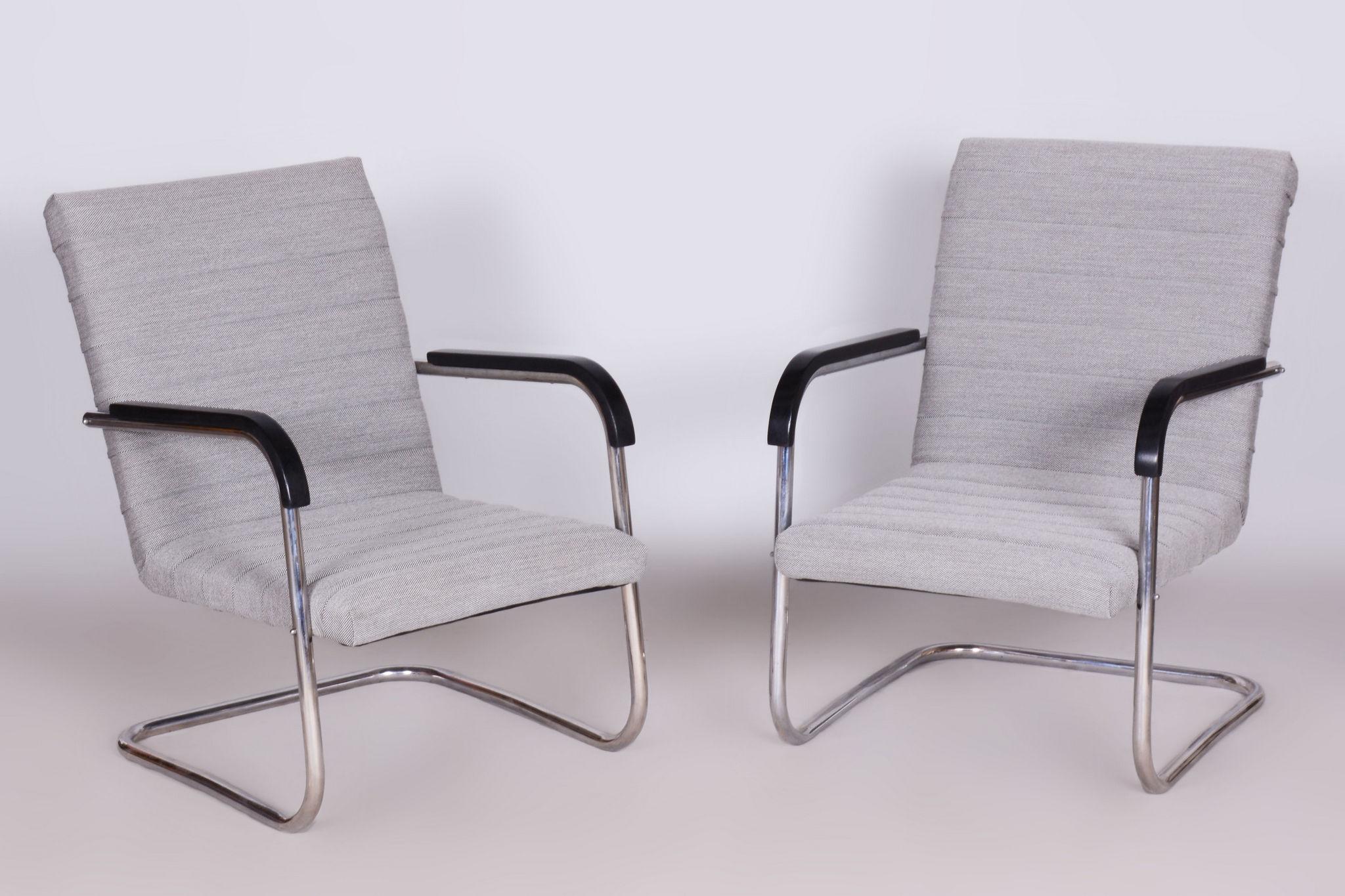 Restored Bauhaus Pair of Armchairs, Anton Lorenz, Mücke Melder, Czechia, 1930s For Sale 4