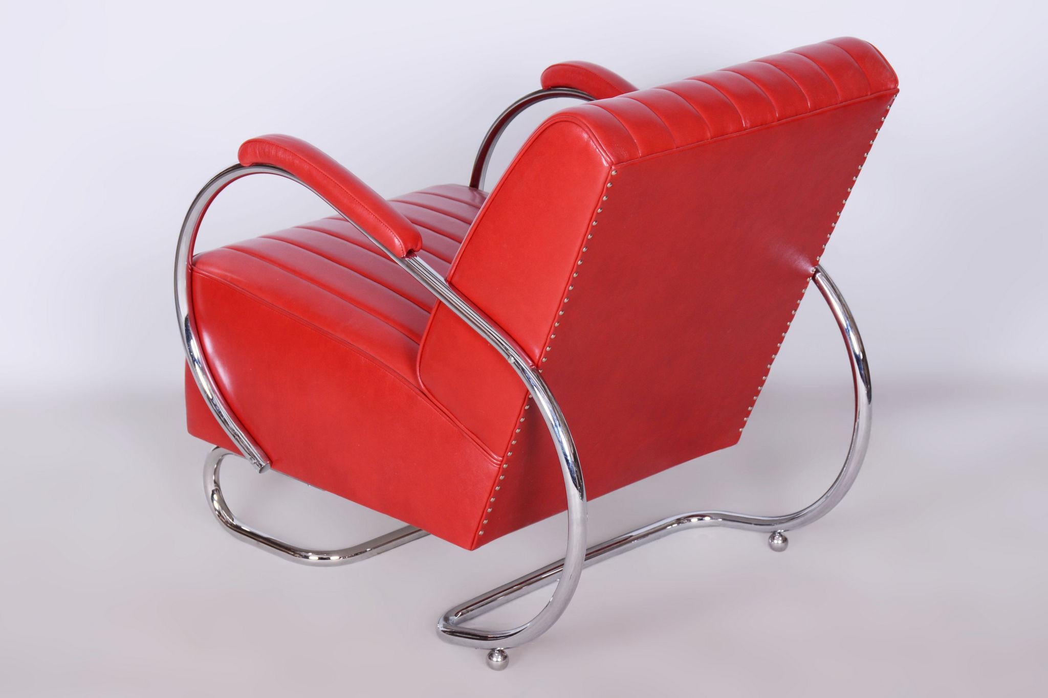 Restored Bauhaus Pair of Armchairs, by Hynek Gottwald, Leather, Czech, 1930s For Sale 8