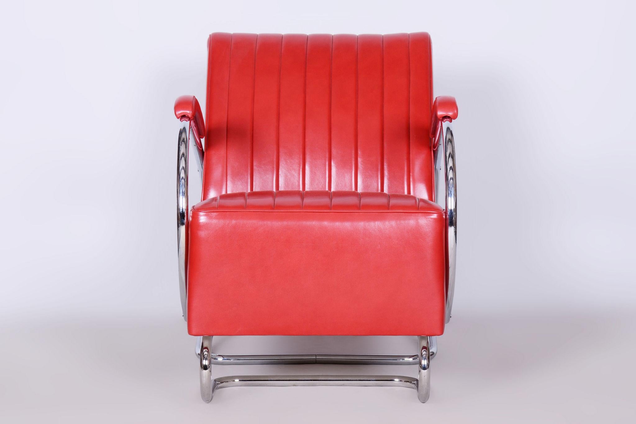 Paire de fauteuils Bauhaus restaurés, par Hynek Gottwald, cuir, tchèque, années 1930 en vente 3