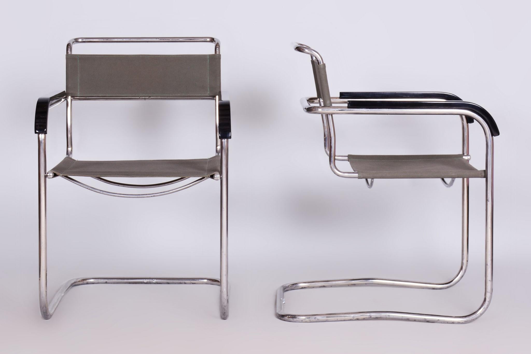 Mid-20th Century Restored Bauhaus Pair of Armchairs, by Thonet, by Marcel Breuer, Czech, 1930s For Sale