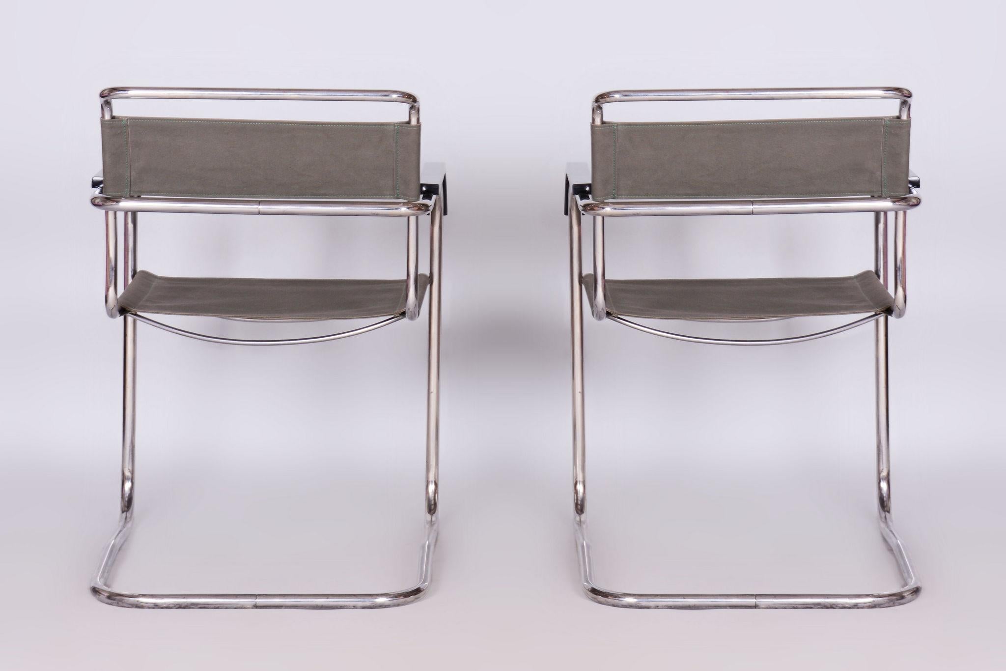 Restored Bauhaus Pair of Armchairs, by Thonet, by Marcel Breuer, Czech, 1930s For Sale 4