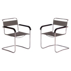 Vintage Restored Bauhaus Pair of Armchairs, by Thonet, by Marcel Breuer, Czech, 1930s
