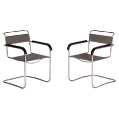 Restored Bauhaus Pair of Armchairs, by Thonet, by Marcel Breuer, Czech, 1930s