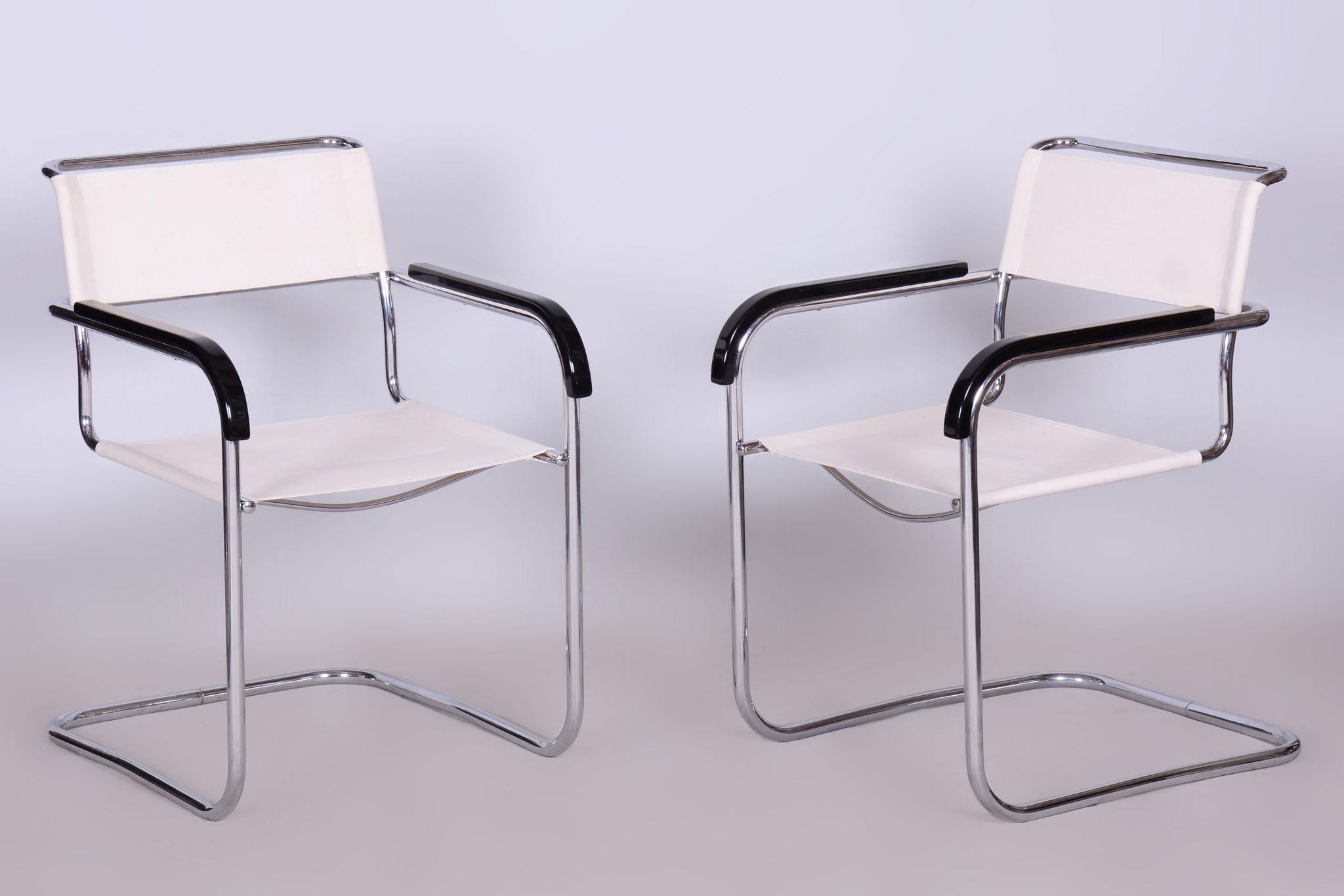 Paire de fauteuils Bauhaus restaurés, Thonet, M. Breuer, chrome, Tchèque, années 1930 en vente 3