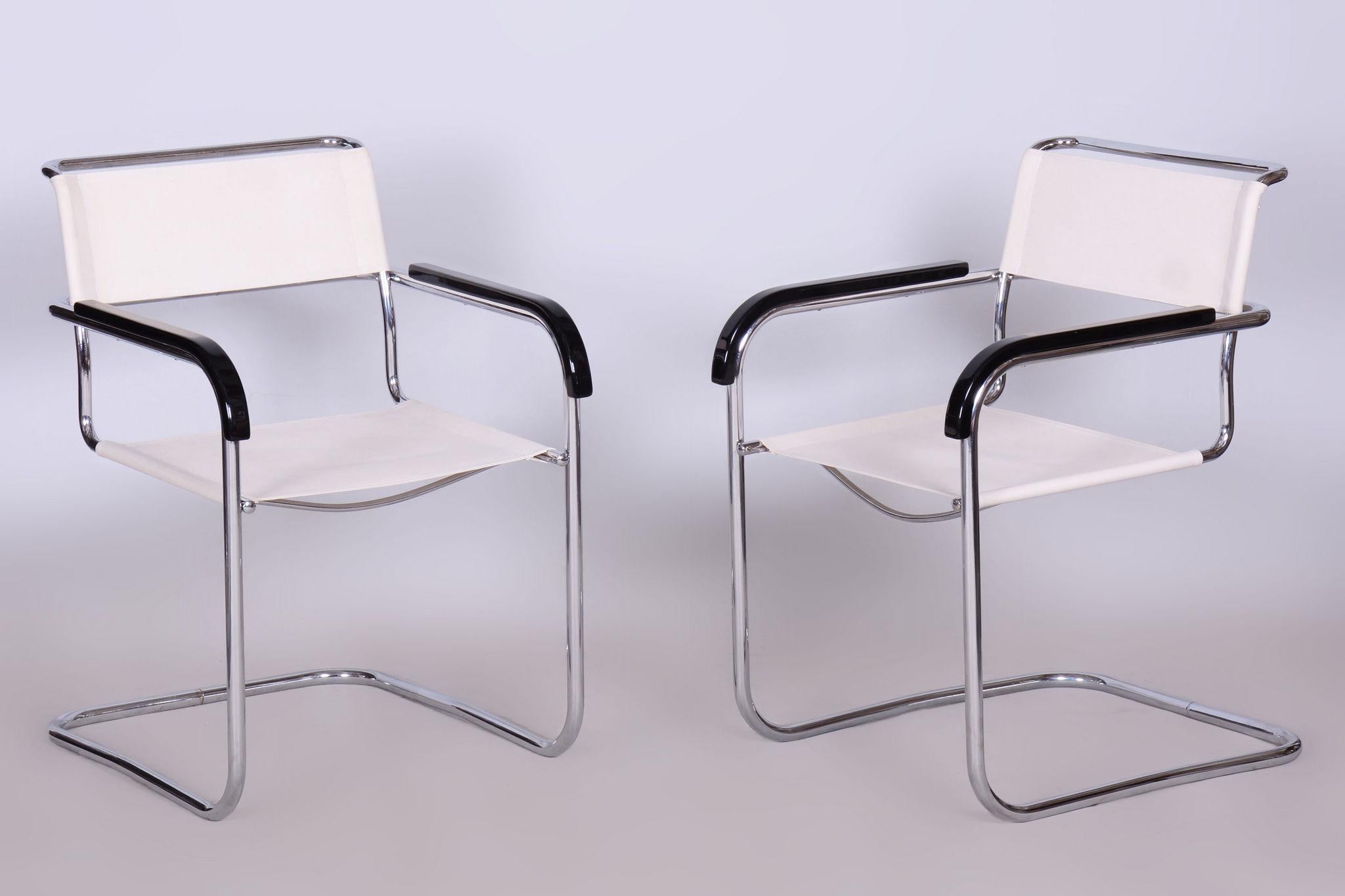 Restored Bauhaus Pair of Armchairs, Thonet, M. Breuer, Chrome, Czechia, 1930s For Sale 3