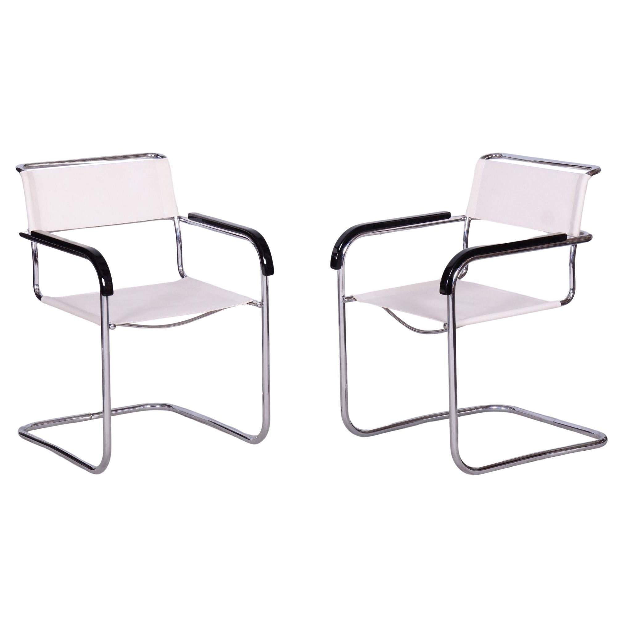 Paire de fauteuils Bauhaus restaurés, Thonet, M. Breuer, chrome, Tchèque, années 1930 en vente