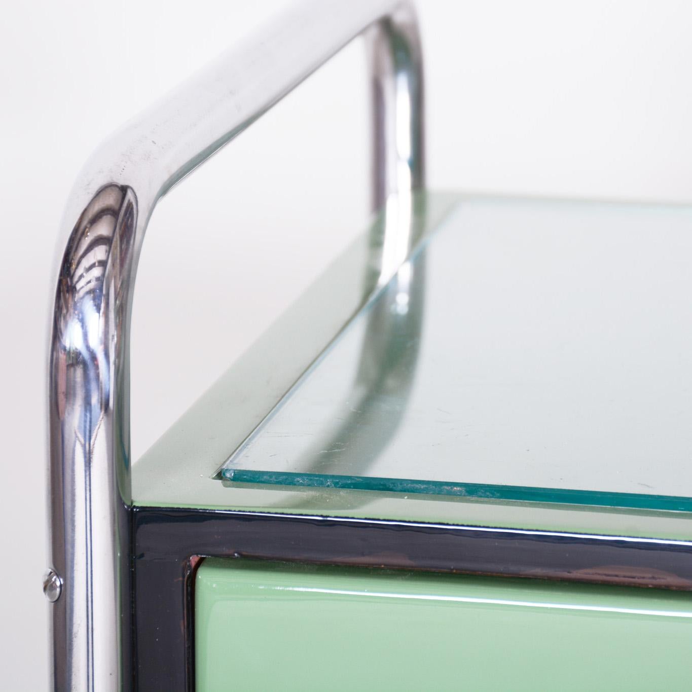 Restored Bauhaus Pair of Bed-Side Tables, Chrome-Plated Steel, Czech, 1930s For Sale 6