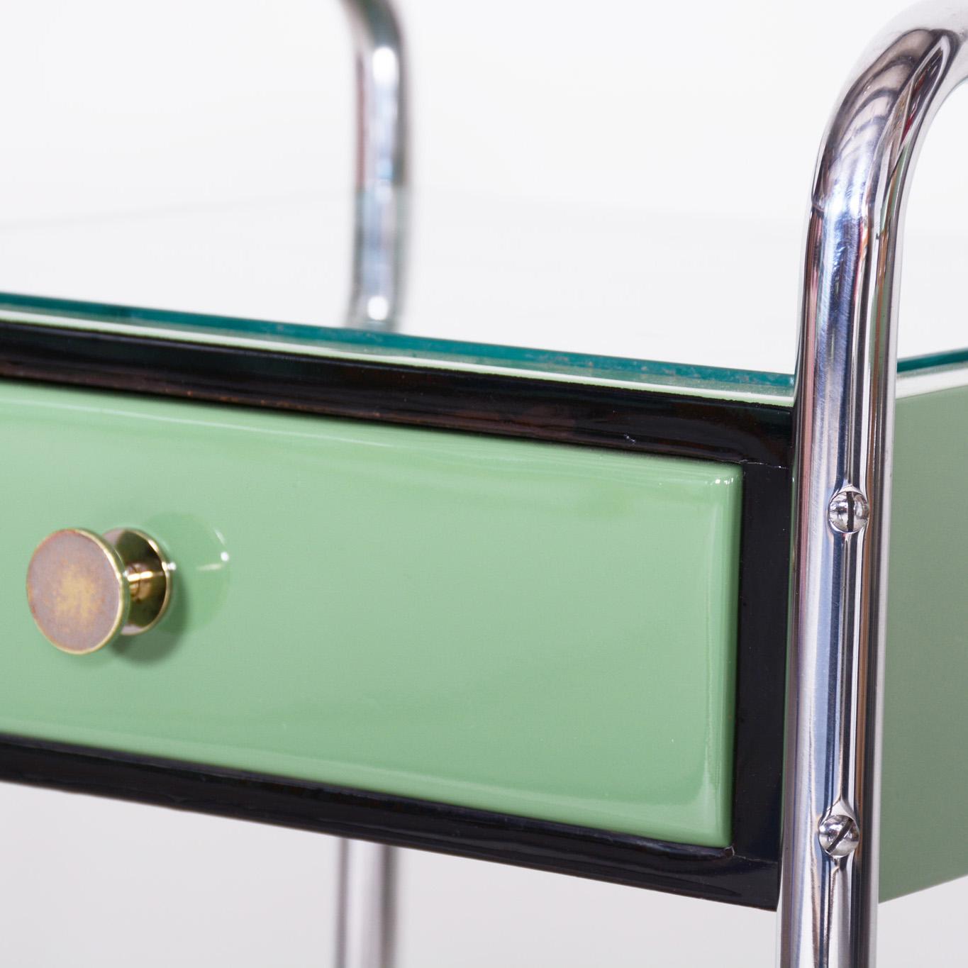 Restored Bauhaus Pair of Bed-Side Tables, Chrome-Plated Steel, Czech, 1930s For Sale 7