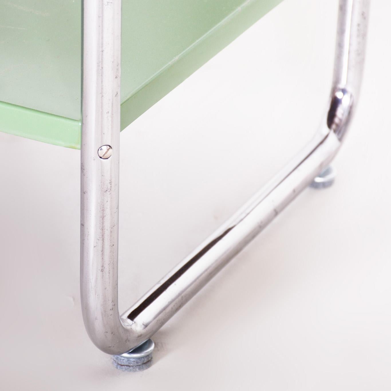 Restored Bauhaus Pair of Bed-Side Tables, Chrome-Plated Steel, Czech, 1930s For Sale 8